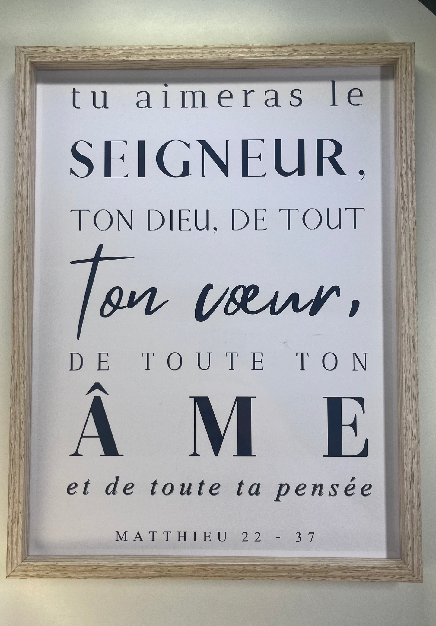Cadre "Tu aimera le Seigneur ton Dieu" Matthieu 22-37