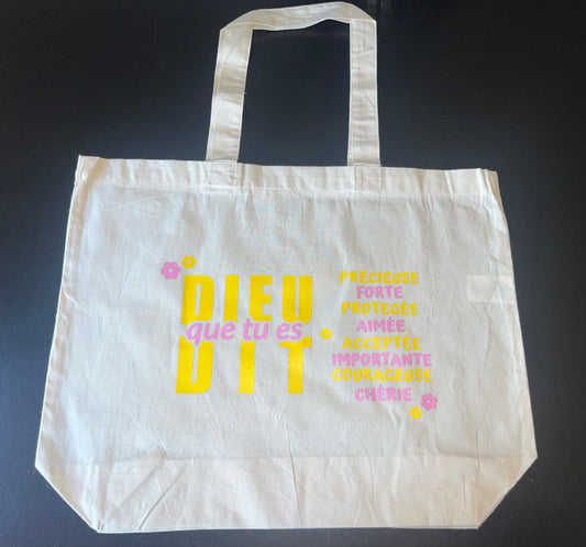 Tot bag jaune "DIEU dit que tu es"