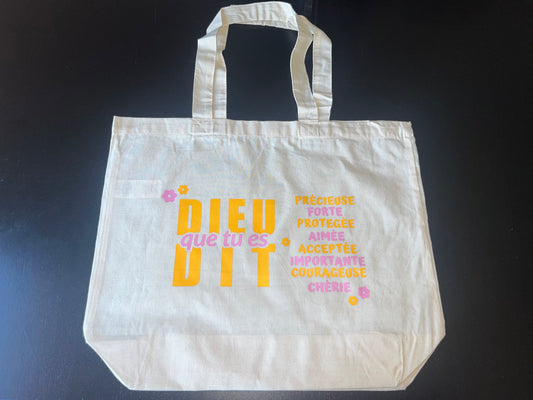 Tot bag orange "DIEU dit que tu es"