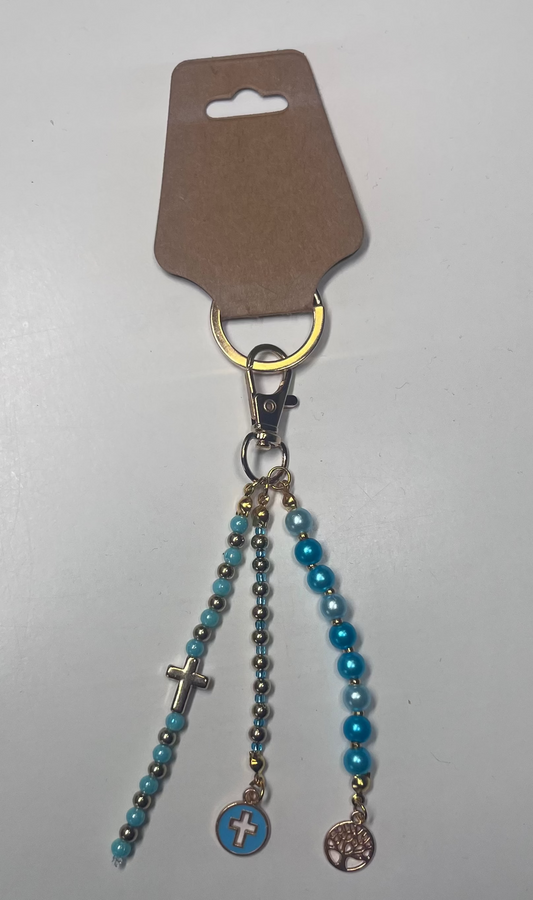 PORTE-CLÉS PERLES BLEU